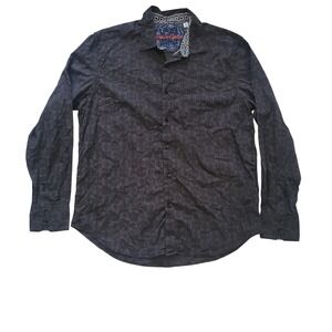 Robert Graham Mens XL Classic Fit Gray Damask Jacquard Long Sleeve Button Shirt